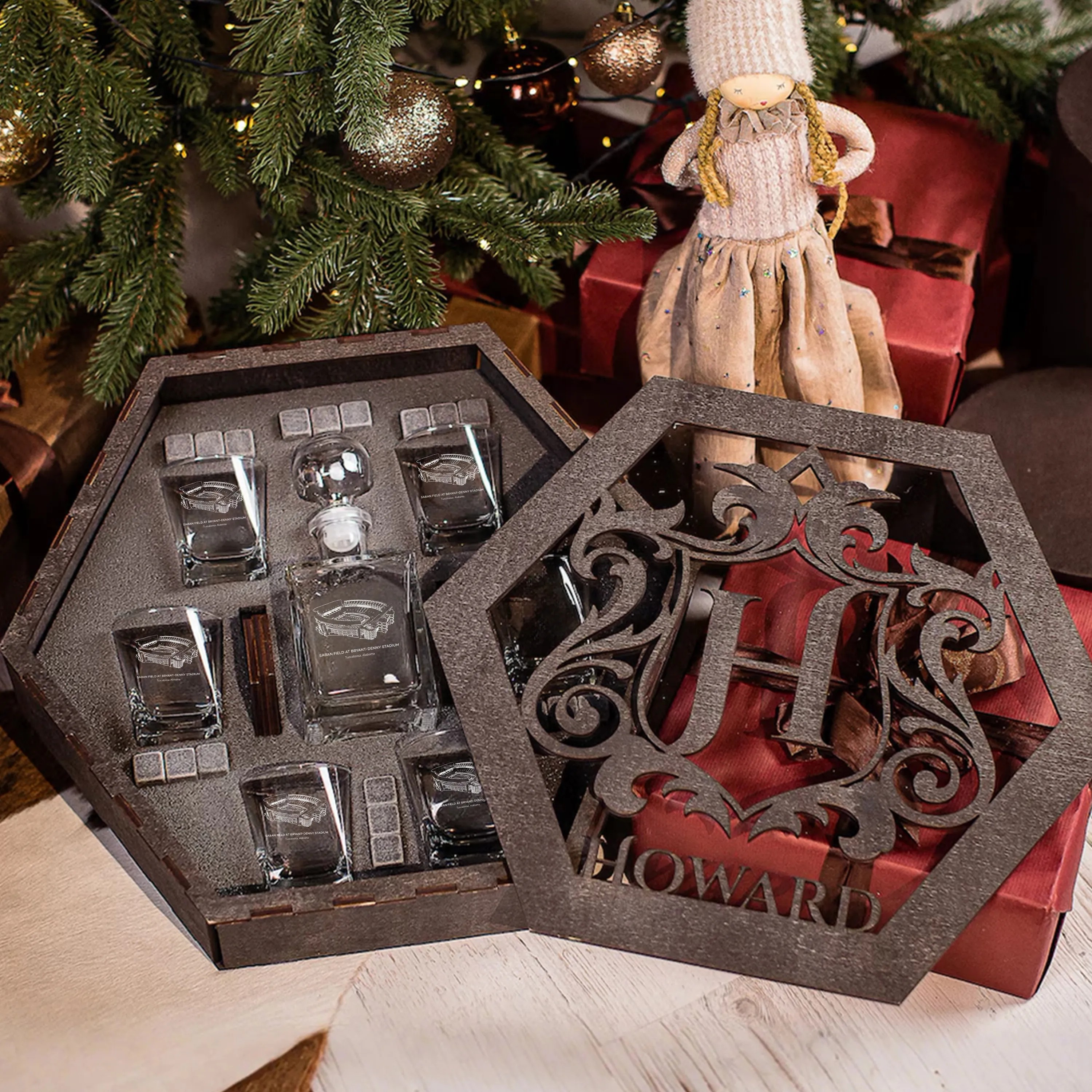 Personalized Name Saban Field At Bryant-Denny Stadium Large Whiskey Glass Set