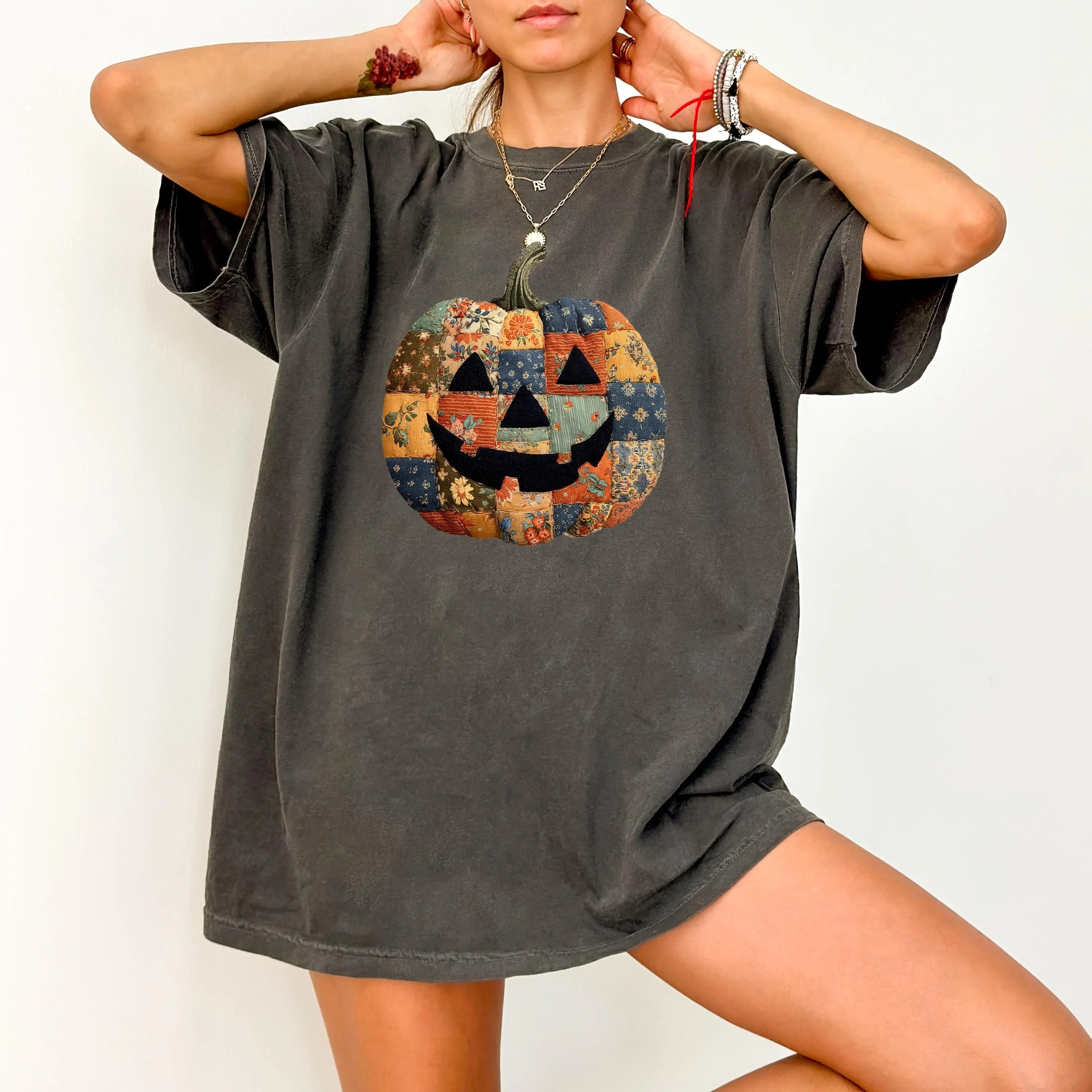 Retro Patchwork Halloween Pumpkin Hoodie Sweatshirt