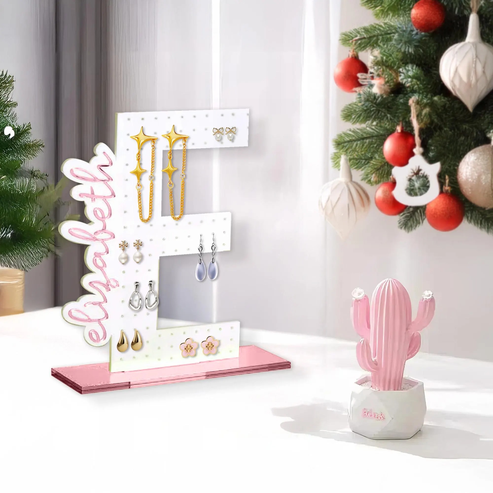 Personalized Acrylic Earring Holder Initial Jewelry Organizer Gift For Mom