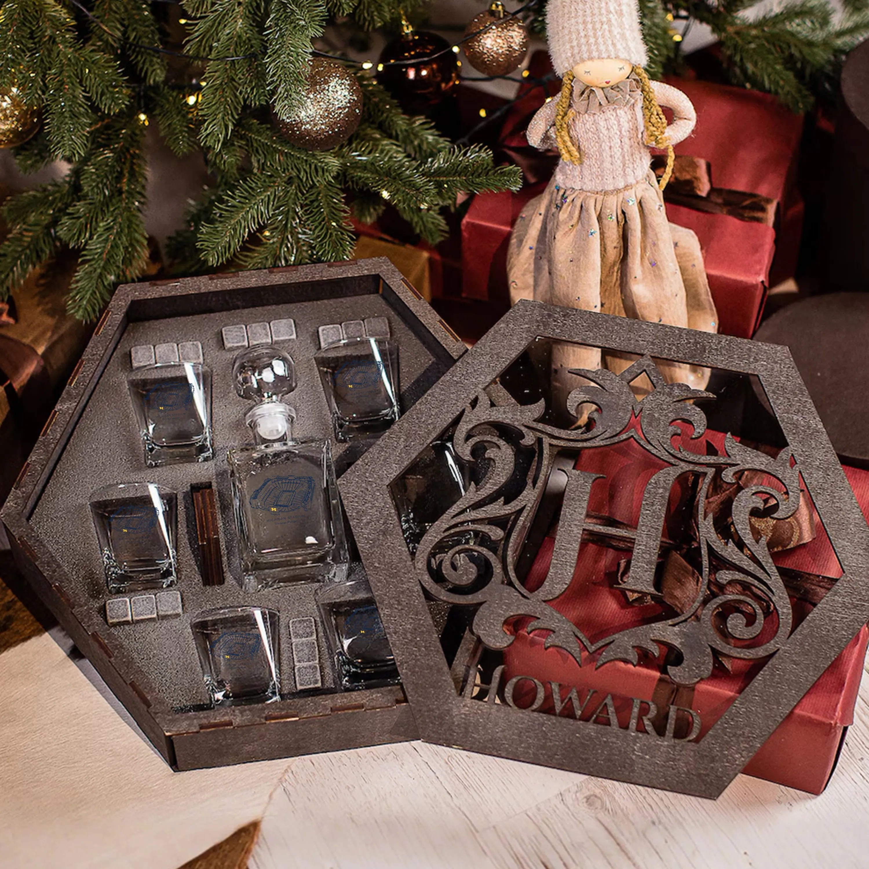 Personalized Name Michigan Stadium Large Whiskey Glass Set