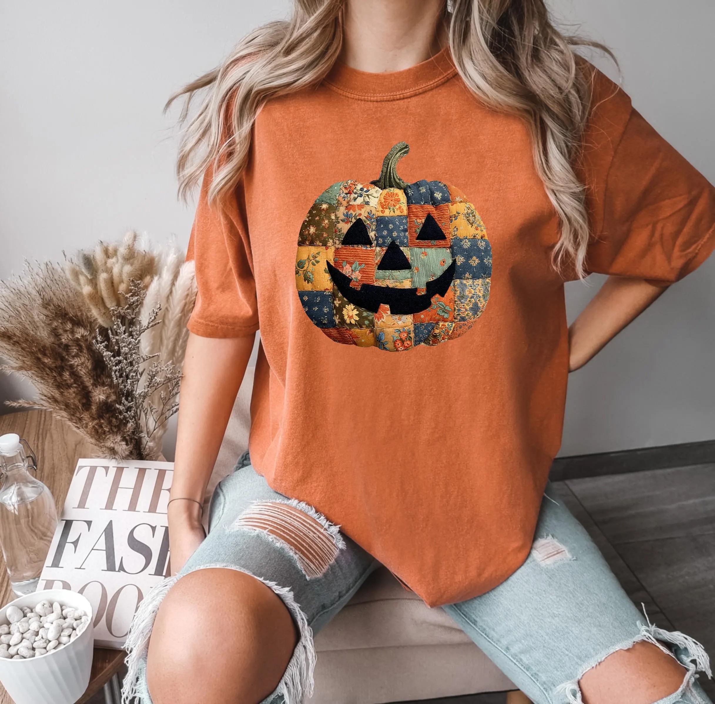 Retro Patchwork Halloween Pumpkin Hoodie Sweatshirt