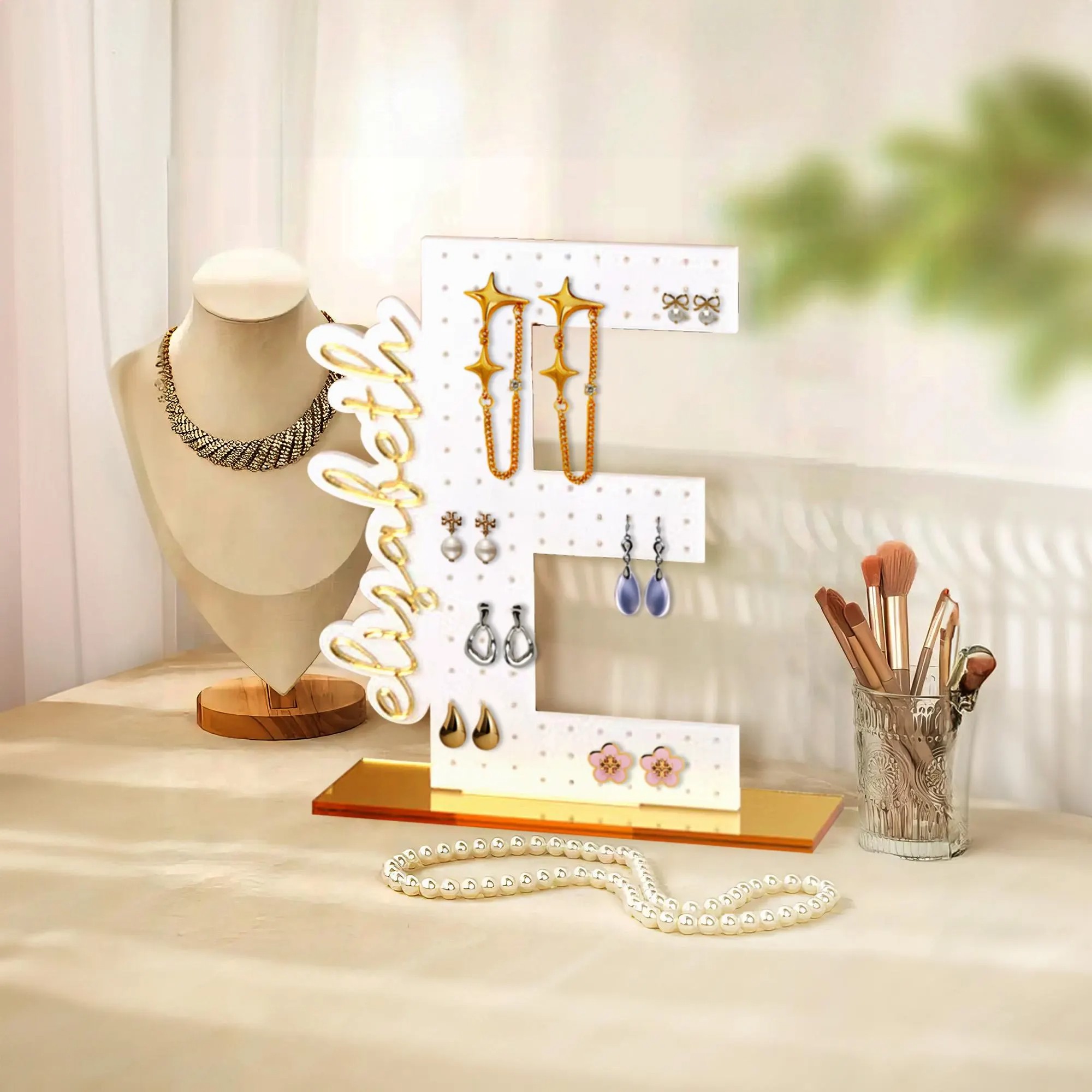 Personalized Acrylic Earring Holder Initial Jewelry Organizer Gift For Mom