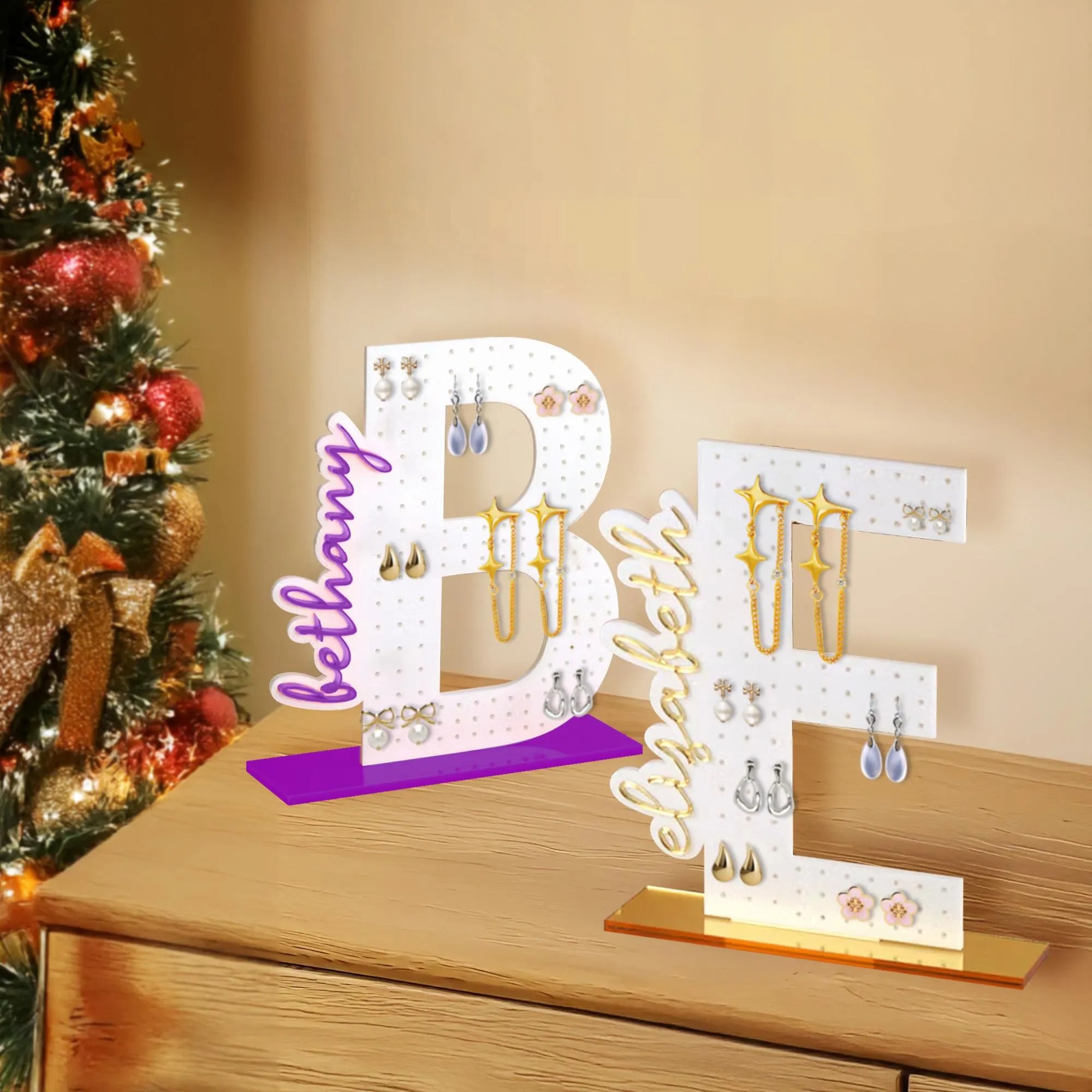 Personalized Acrylic Earring Holder Initial Jewelry Organizer Gift For Mom