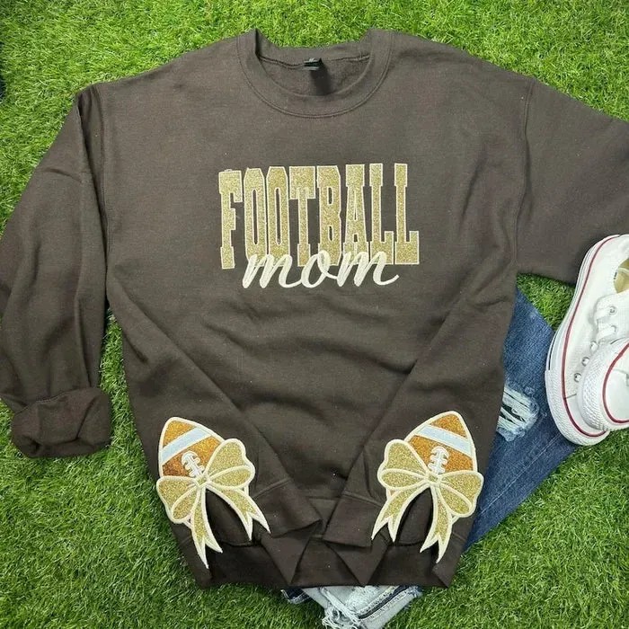 Customized Bow Sport Mom Glitter Sweatshirt Gifts For Sports Lovers