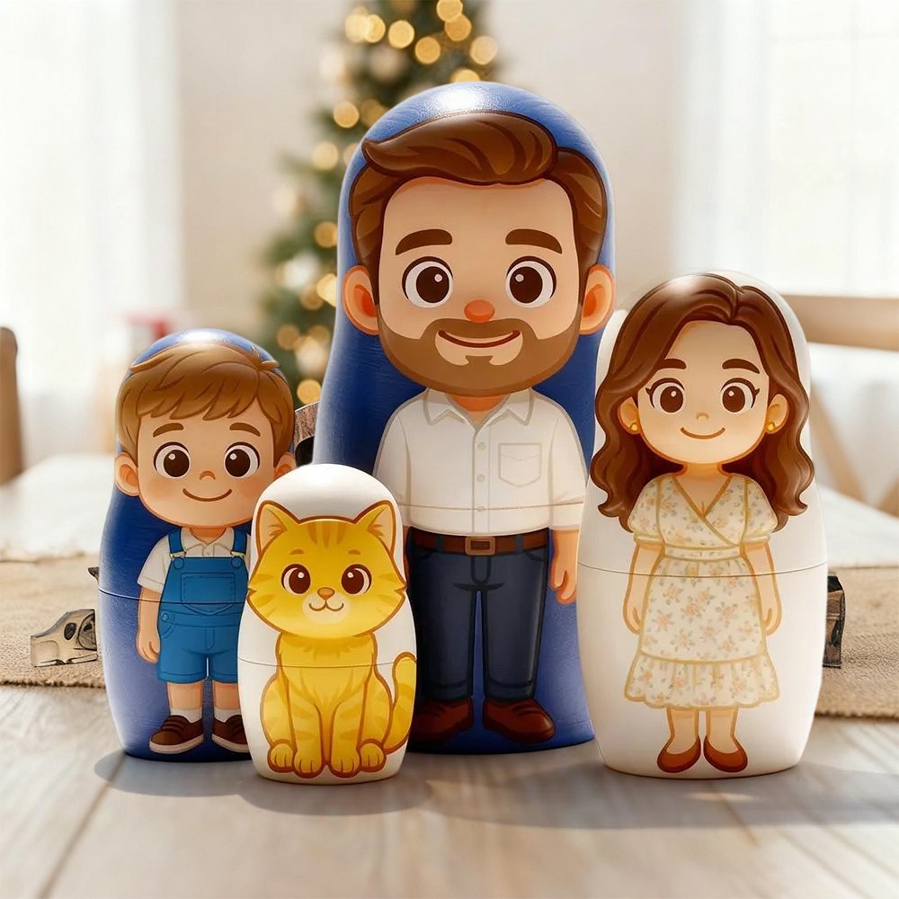 Personalized Portrait Cartoon Style Nesting Doll Best Christmas Gift for Family