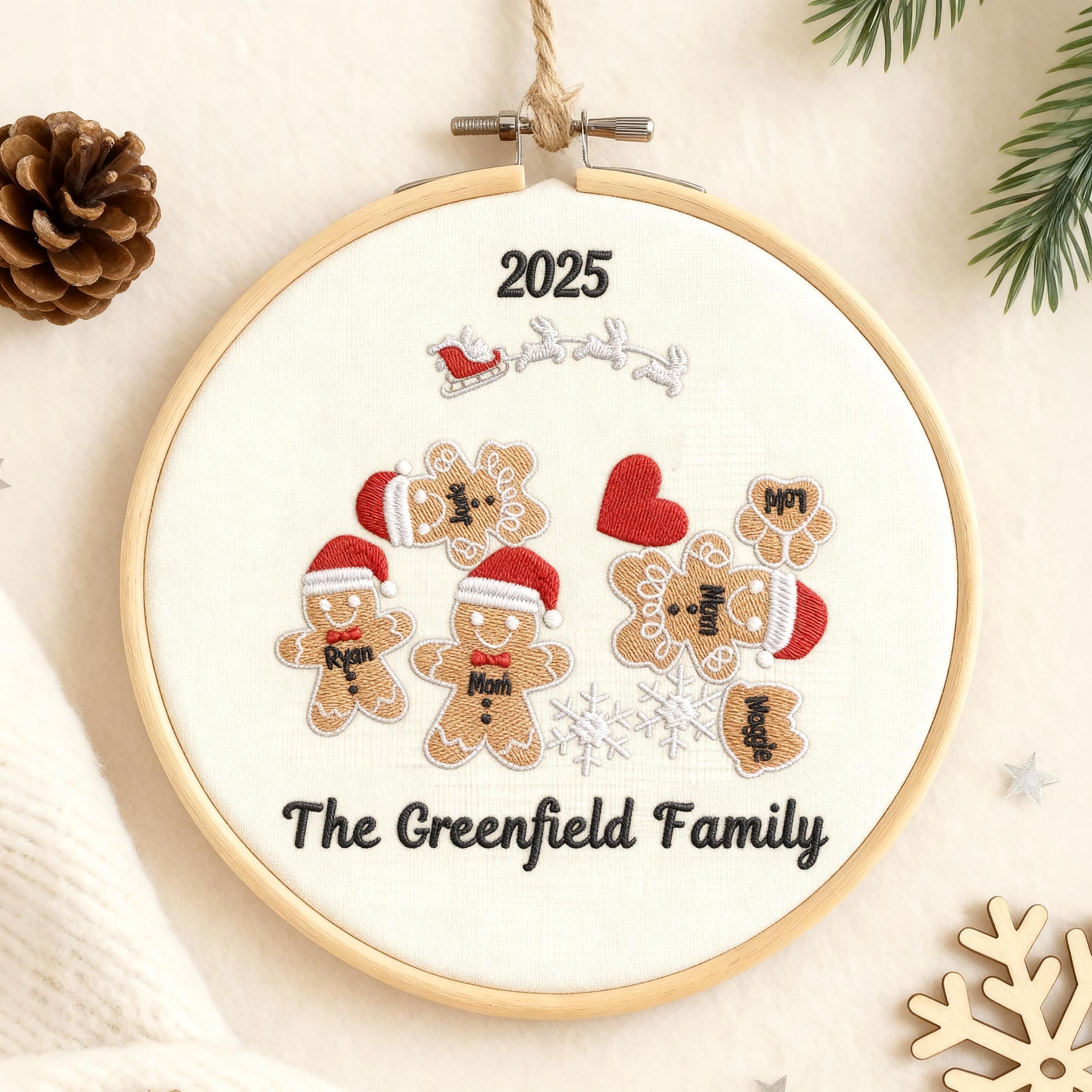 Personalized Family Christmas Tree Ornament Embroidered Name Hoop