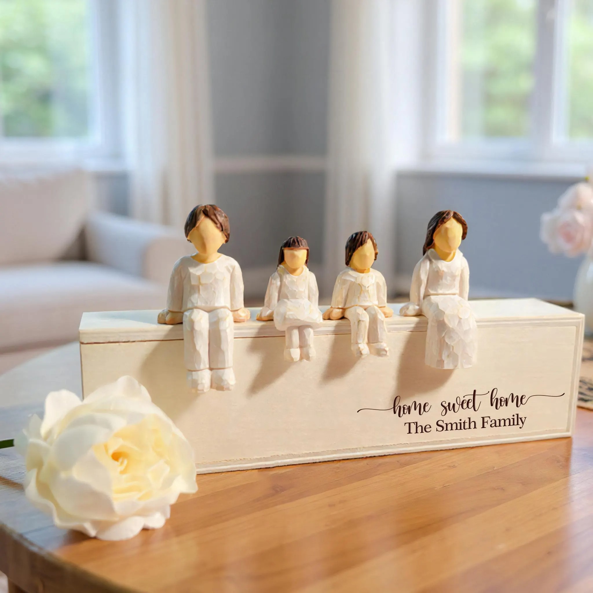 Personalized Wooden Family Figurine Keepsake Engraved Family Sculpture Gift