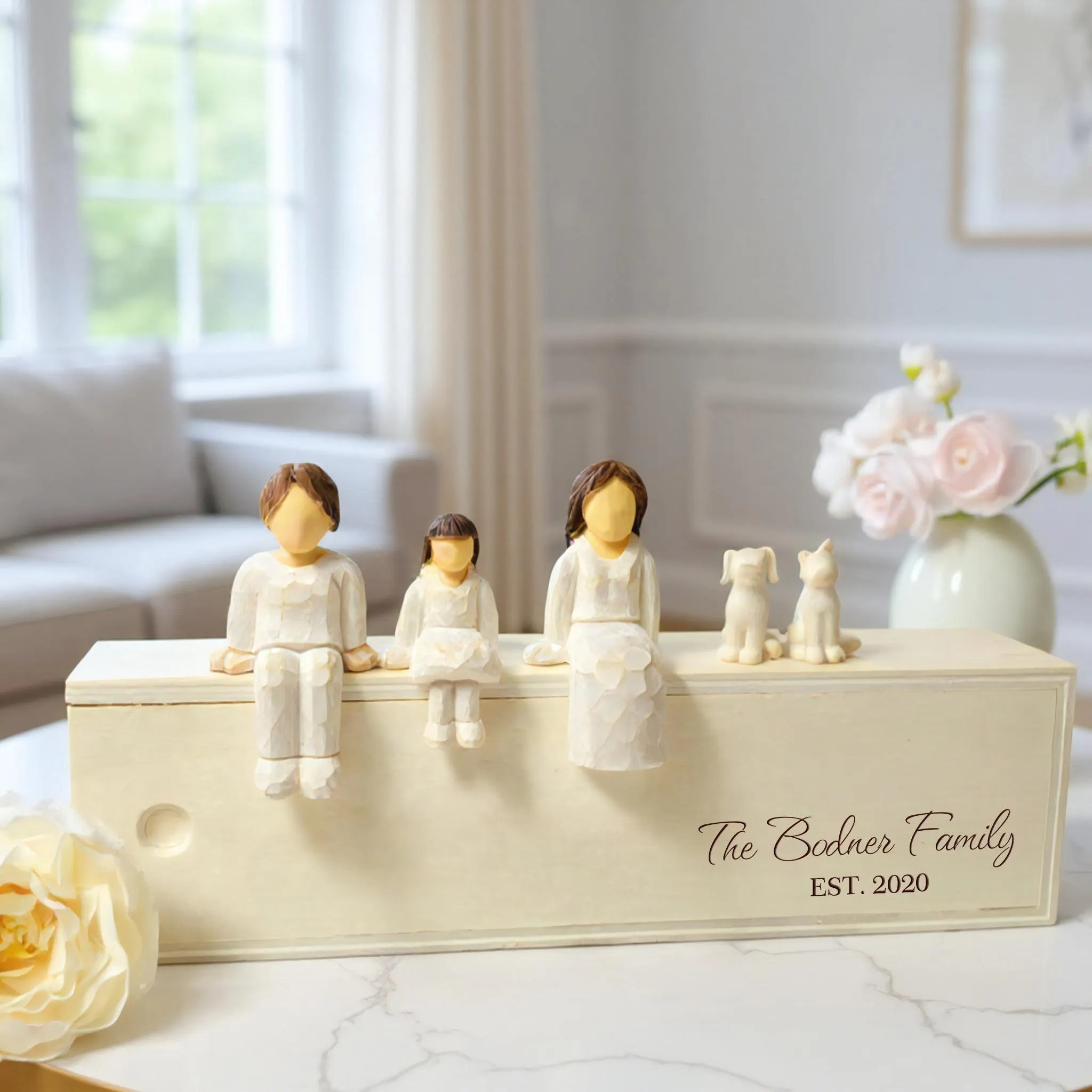 Personalized Wooden Family Figurine Keepsake Engraved Family Sculpture Gift