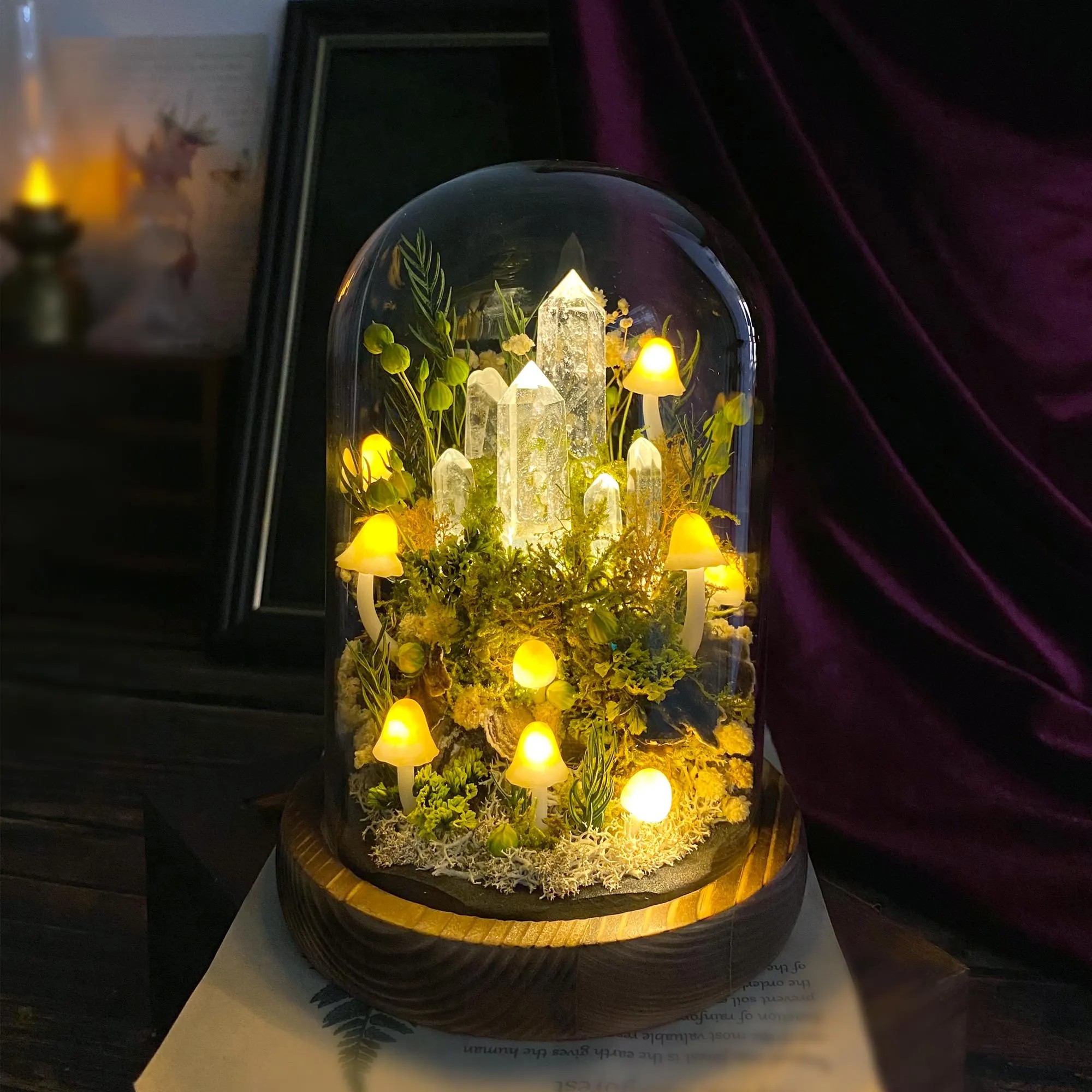 Enchanted Forest Mushroom Lamp Fantasy Crystal Nightlight Unique Home Decor