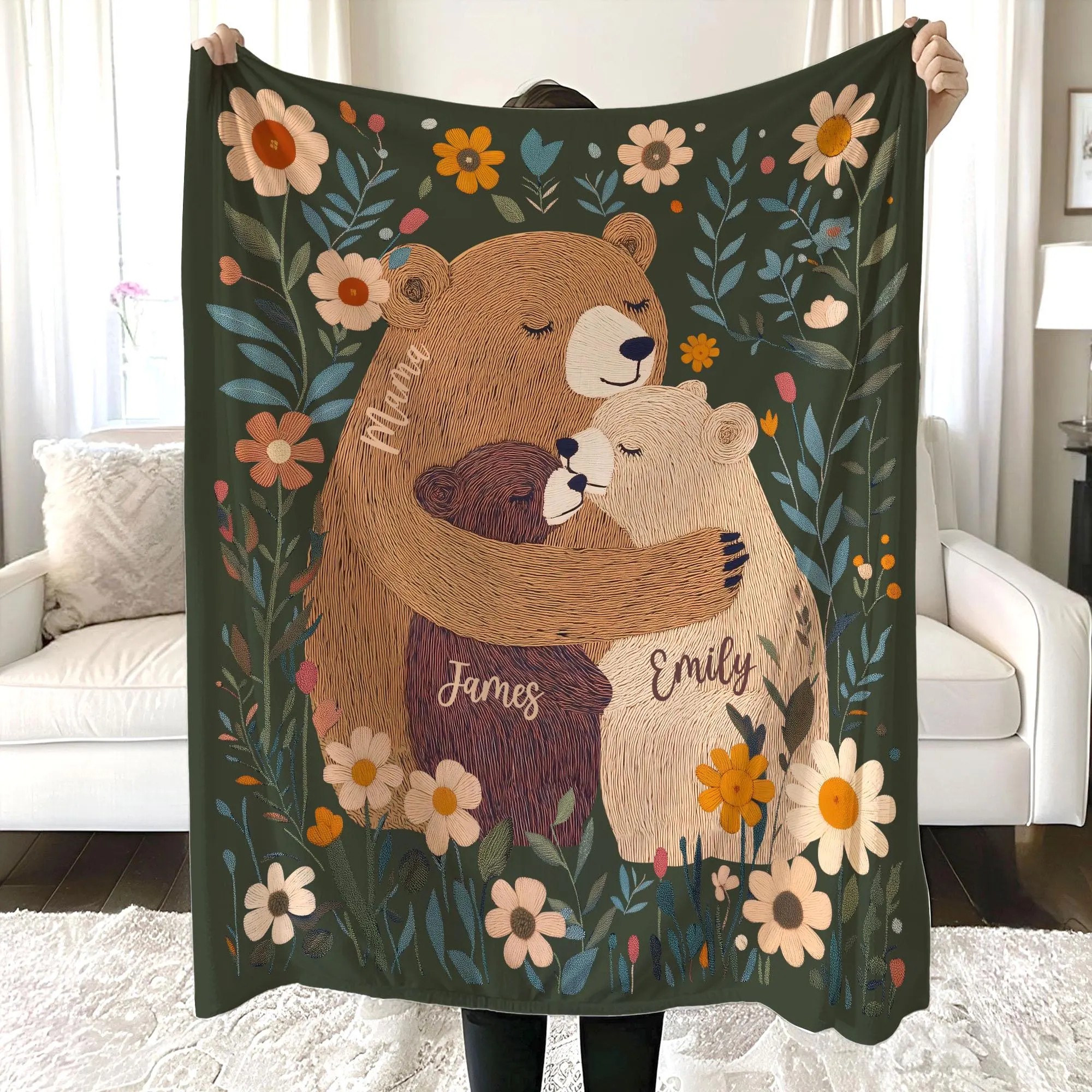 Personalized Mama Bear Flower Blanket Best Gift For Mom And Grandma