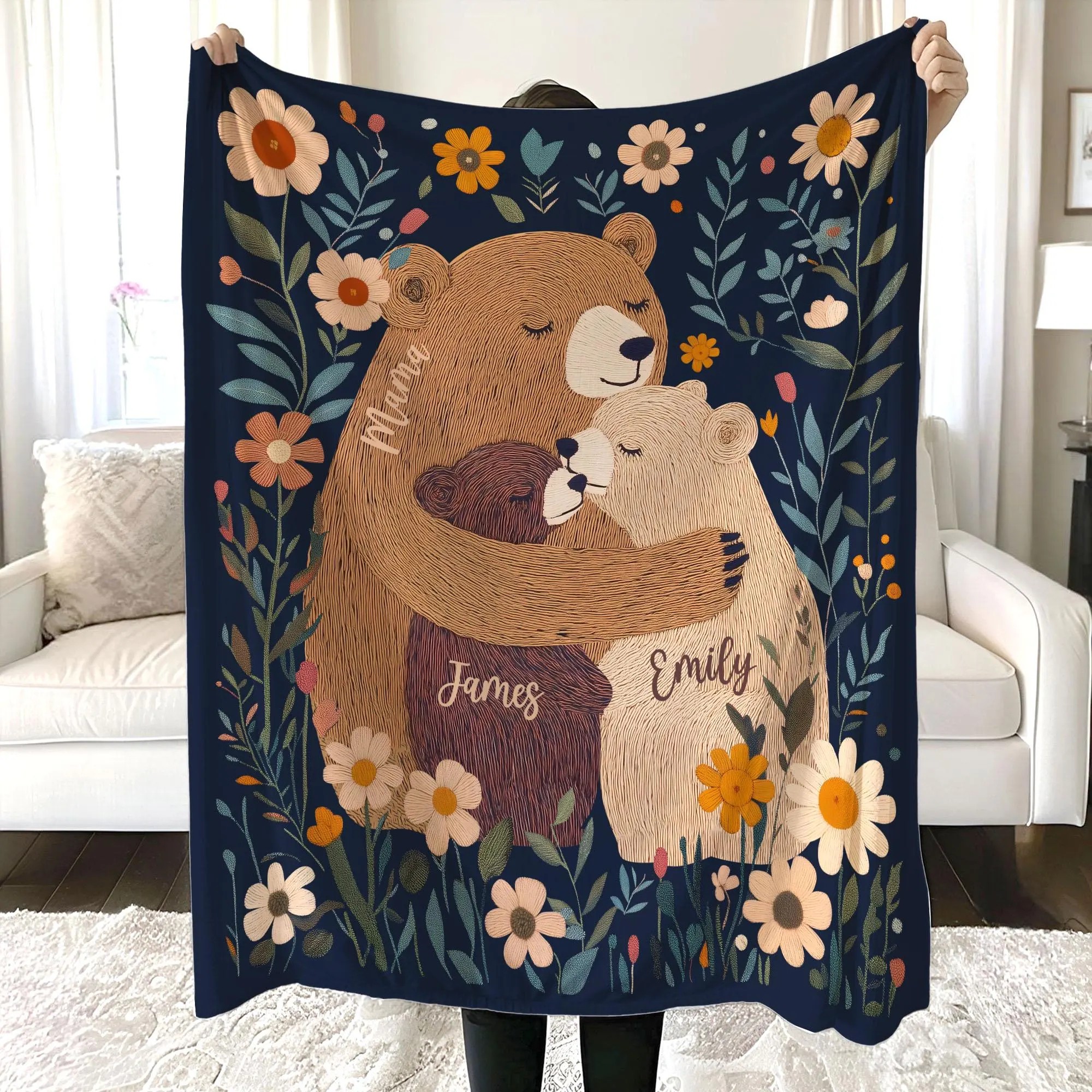 Personalized Mama Bear Flower Blanket Best Gift For Mom And Grandma