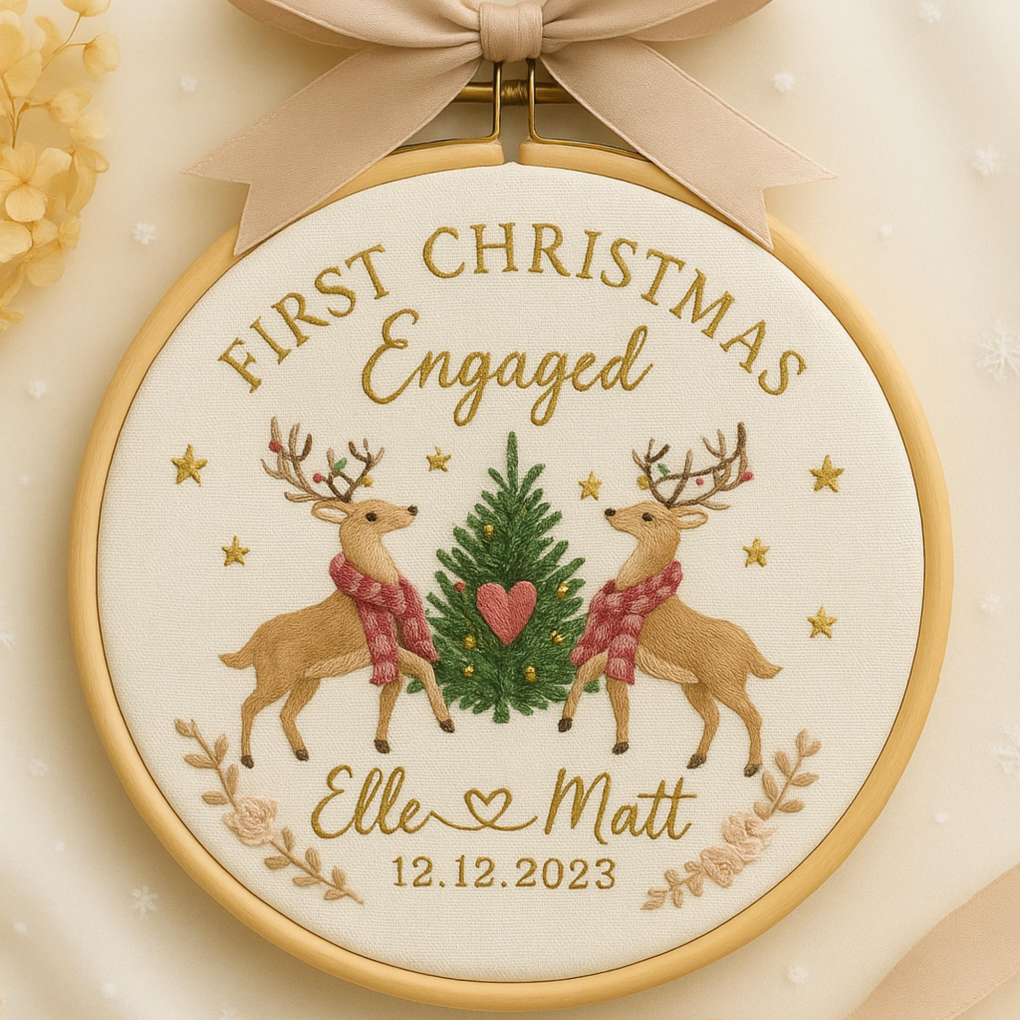 Personalized Family Christmas Tree Ornament Embroidered Name Hoop