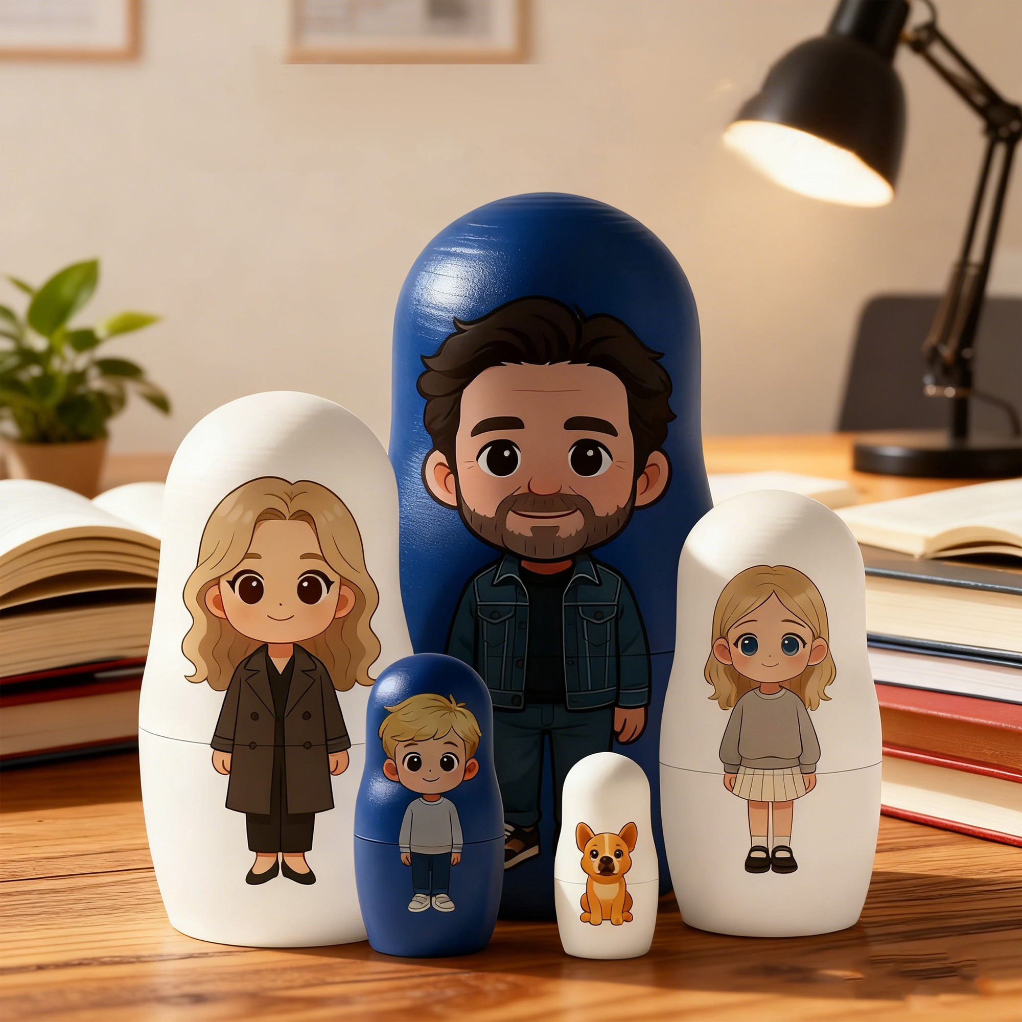 Personalized Portrait Cartoon Style Nesting Doll Best Christmas Gift for Family