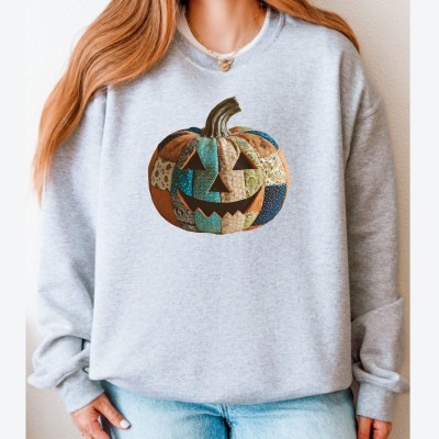 Retro Patchwork Halloween Pumpkin Hoodie Sweatshirt