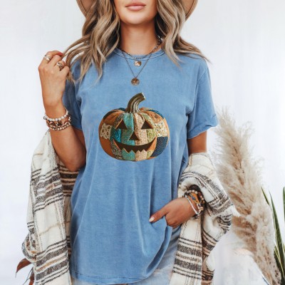 Retro Patchwork Halloween Pumpkin Hoodie Sweatshirt