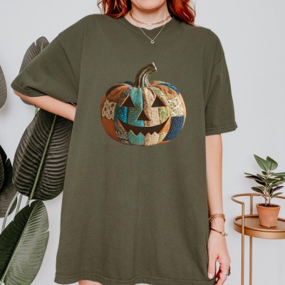 Retro Patchwork Halloween Pumpkin Hoodie Sweatshirt