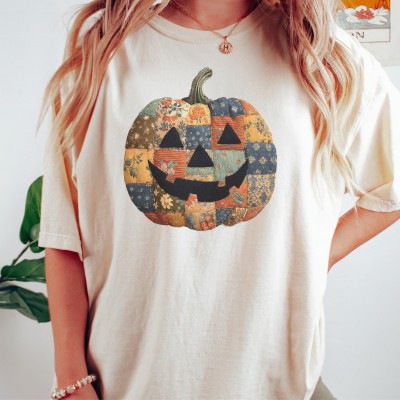 Retro Patchwork Halloween Pumpkin Hoodie Sweatshirt