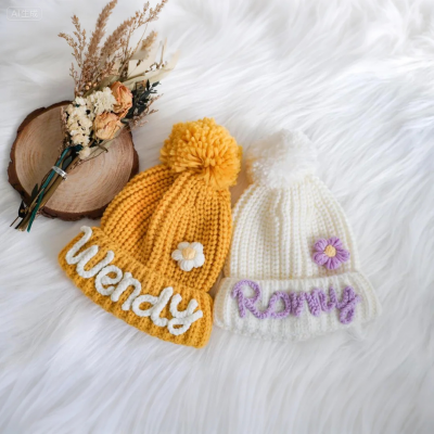 Hand-knitted Pompom Hat With Name The Best Gift For Children