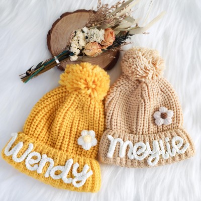 Hand-knitted Pompom Hat With Name The Best Gift For Children