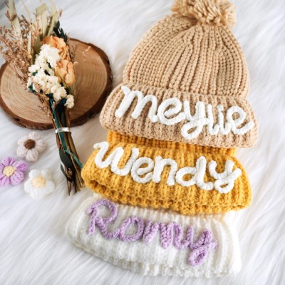Hand-knitted Pompom Hat With Name The Best Gift For Children