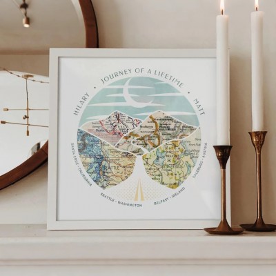 Custom Map Artwork Unique Mountain Peak Print For Engaged Couple