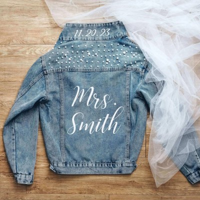 Personalized Embroidered Bride Denim Jacket Wedding Gift For Bride