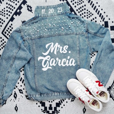 Personalized Embroidered Bride Denim Jacket Wedding Gift For Bride