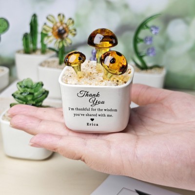 Personalized Text Stained Glass Flower Pot Christmas Day Gift