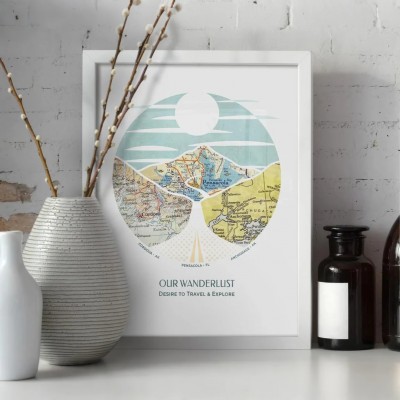 Custom Map Artwork Unique Mountain Peak Print For Engaged Couple