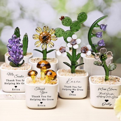 Personalized Text Stained Glass Flower Pot Christmas Day Gift