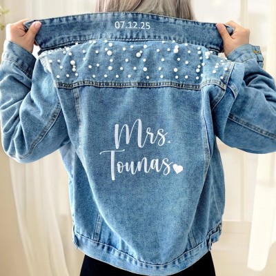 Personalized Embroidered Bride Denim Jacket Wedding Gift For Bride