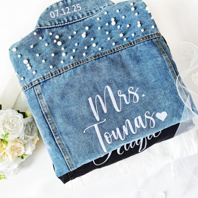 Personalized Embroidered Bride Denim Jacket Wedding Gift For Bride