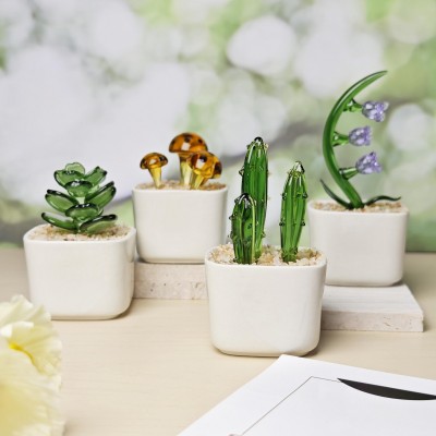 Personalized Text Stained Glass Flower Pot Christmas Day Gift