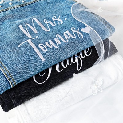 Personalized Embroidered Bride Denim Jacket Wedding Gift For Bride