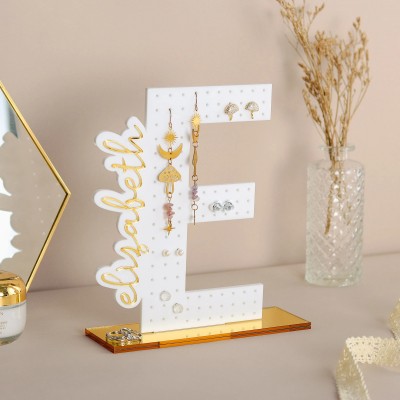 Personalized Acrylic Earring Holder Initial Jewelry Organizer Gift For Mom