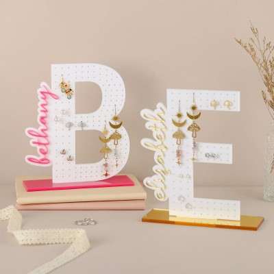 Personalized Acrylic Earring Holder Initial Jewelry Organizer Gift For Mom