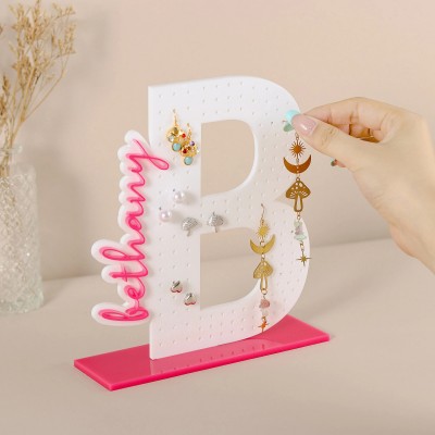 Personalized Acrylic Earring Holder Initial Jewelry Organizer Gift For Mom