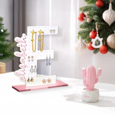 Personalized Acrylic Earring Holder Initial Jewelry Organizer Gift For Mom
