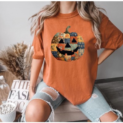 Retro Patchwork Halloween Pumpkin Hoodie Sweatshirt