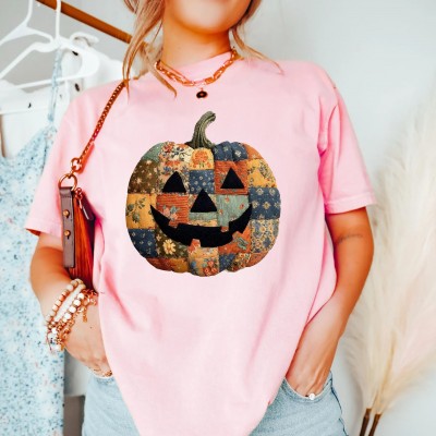 Retro Patchwork Halloween Pumpkin Hoodie Sweatshirt