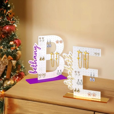 Personalized Acrylic Earring Holder Initial Jewelry Organizer Gift For Mom