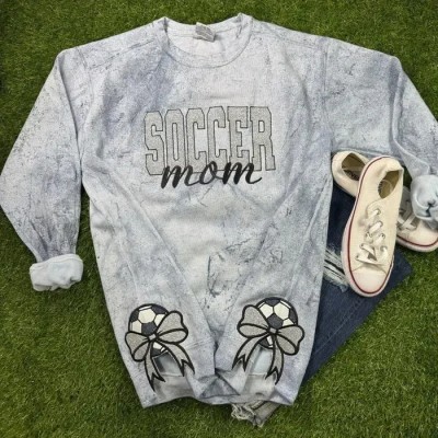 Customized Bow Sport Mom Glitter Sweatshirt Gifts For Sports Lovers