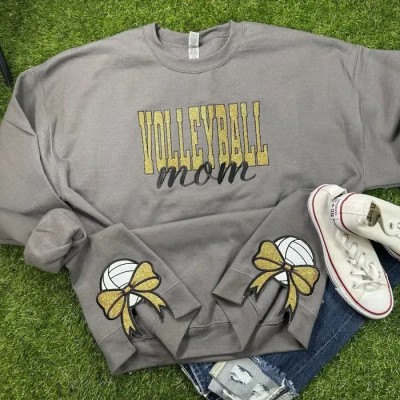 Customized Bow Sport Mom Glitter Sweatshirt Gifts For Sports Lovers
