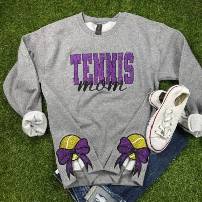Customized Bow Sport Mom Glitter Sweatshirt Gifts For Sports Lovers