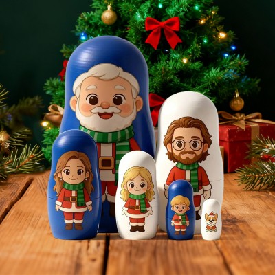 Personalized Portrait Cartoon Style Nesting Doll Best Christmas Gift for Family