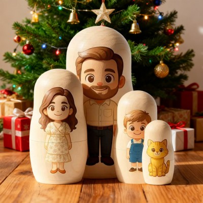 Personalized Portrait Cartoon Style Nesting Doll Best Christmas Gift for Family