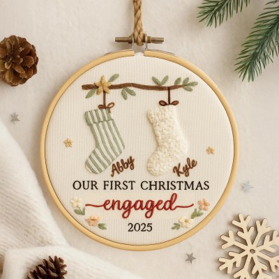Personalized Family Christmas Tree Ornament Embroidered Name Hoop