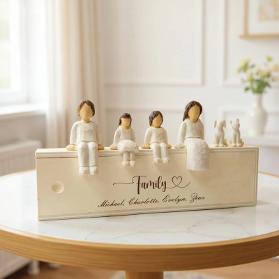 Personalized Wooden Family Figurine Keepsake Engraved Family Sculpture Gift