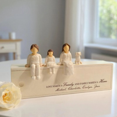 Personalized Wooden Family Figurine Keepsake Engraved Family Sculpture Gift