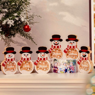 Personalized Lighted Wooden Snowman With Name Block Sign Best Christmas Gift